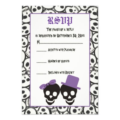 Elegant skulls Halloween purple wedding RSVP card Personalized Invitation