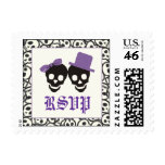 Elegant skulls Halloween purple wedding RSVP stamp
