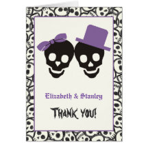 Elegant skulls Halloween purple wedding Thank You Card
