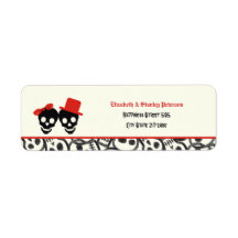 Elegant skulls Halloween red wedding label