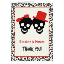 Elegant skulls Halloween red wedding Thank You Greeting Card