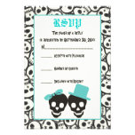 Elegant skulls Halloween turquoise wedding RSVP Personalized Invitations