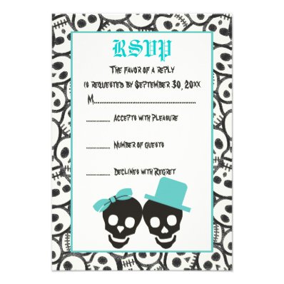 Elegant skulls Halloween turquoise wedding RSVP Personalized Invitations