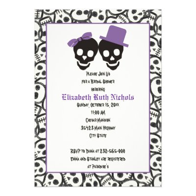 Elegant skulls Halloween wedding bridal shower Personalized Announcements