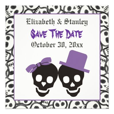 Elegant skulls Halloween wedding Save the Date Custom Invites