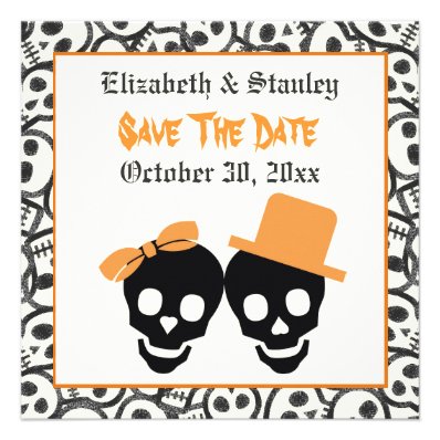 Elegant skulls Halloween wedding Save the Date Announcement