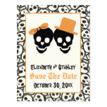 Elegant skulls Halloween wedding Save the Date Post Cards