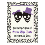 Elegant skulls Halloween wedding Save the Date Postcard