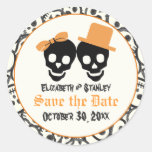 Elegant skulls Halloween wedding Save the Date Sticker