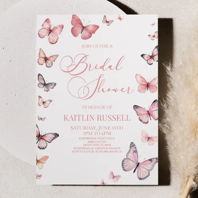 Elegant Soft Pink Butterfly Bridal Shower Invitation Zazzle