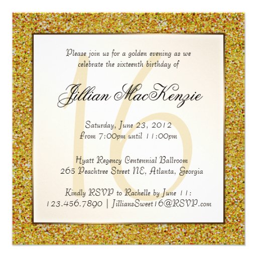 Elegant Sparkling Gold Sweet 16 Glitter Invite (front side)