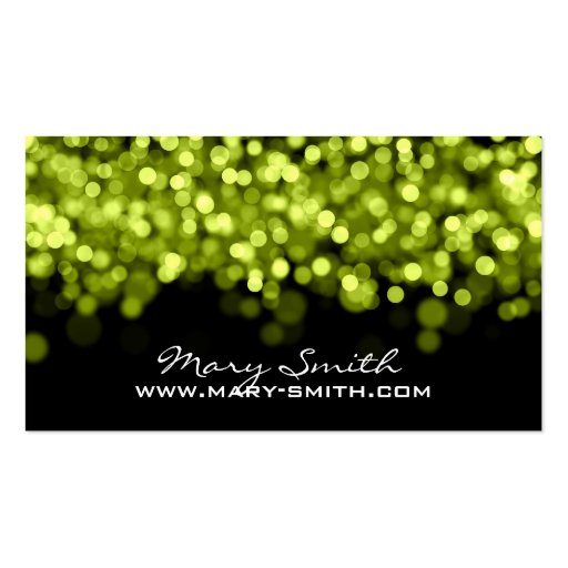 Elegant Sparkling Lights Lime Green Business Card (back side)