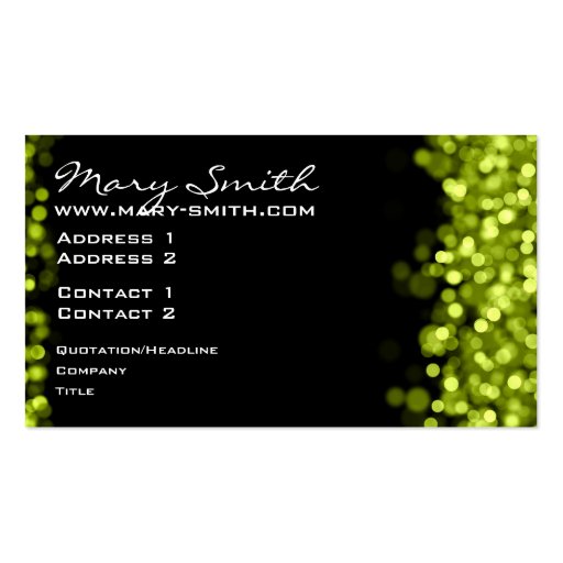 Elegant Sparkling Lights Lime Green Business Card (front side)