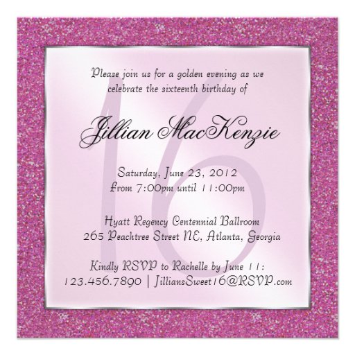 Elegant Sparkling Pink Sweet 16 Glitter Invite (front side)