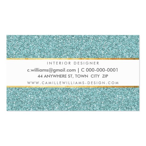 ELEGANT sparkly glamorous gold foil glitter blue Business Cards (back side)
