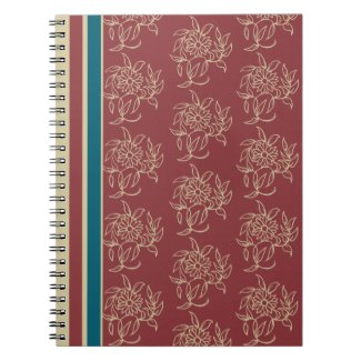Elegant Spiral Notebook, Maroon, Blue Floral