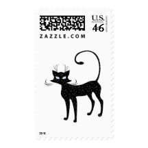 Elegant Spotted Black Cat Postage Stamps