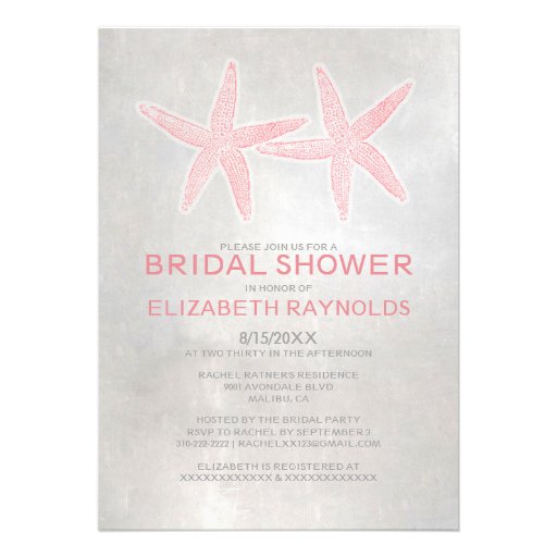 Elegant Starfish Beach Bridal Shower Invitations