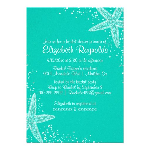 Elegant Starfish Bridal Shower Invitations