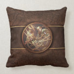 elegant steampunk gears gold brown throw pillows