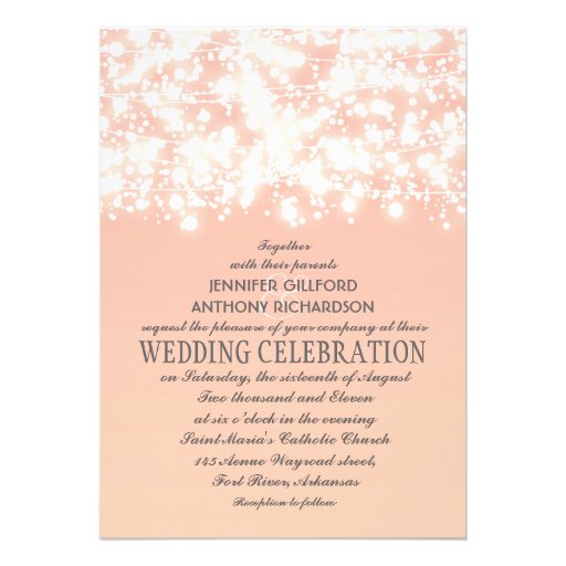 elegant string lights peach wedding invitations