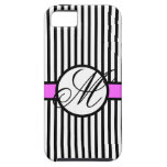 Elegant Stripes Chic Monogram M Pink Black iPhone 5 Case