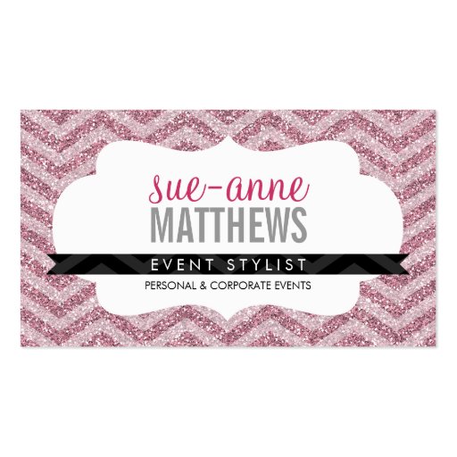 ELEGANT stylish cool chevron pattern glitter pink Business Card Templates (front side)