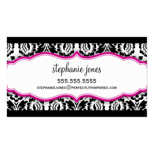 elegant stylish damask pattern black fuschia pink business cards (back side)