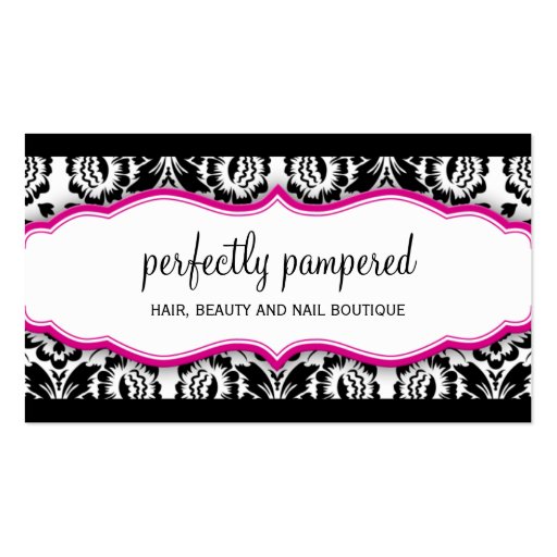 elegant stylish damask pattern black fuschia pink business cards (front side)