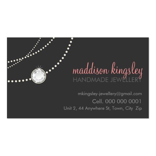 elegant stylish necklace solitaire grey coral pink business cards (front side)