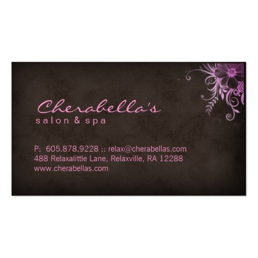 Elegant Stylish Salon Spa Floral Pink Brown Business Card Templates (back side)