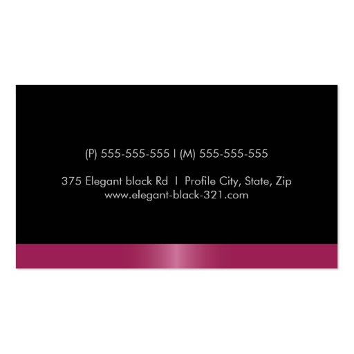 Elegant stylish satin fuchsia pink border black business cards (back side)