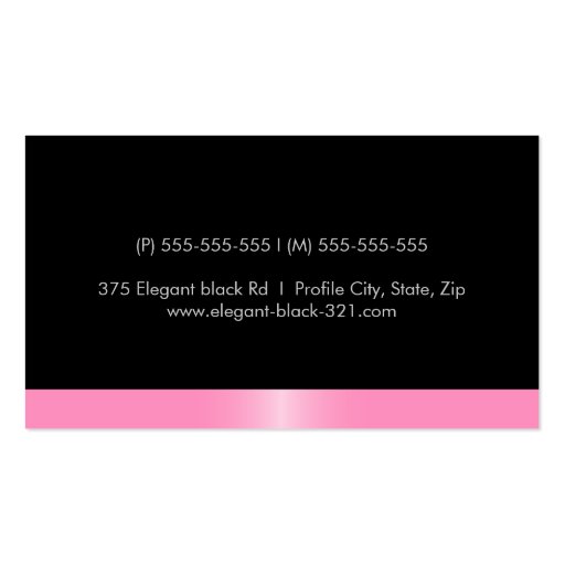 Elegant stylish satin pink border black business cards (back side)