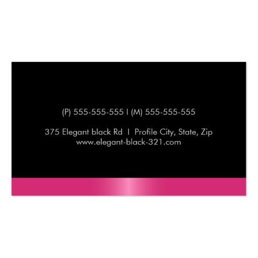 Elegant stylish satin rose pink border black business card (back side)