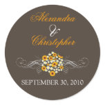 Elegant Sunflower Daisy Bouquet Bride & Groom Round Sticker