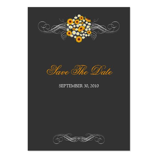Elegant Sunflower Daisy Bouquet Save the Date Mini Business Card Template (front side)