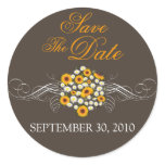 Elegant Sunflower Daisy Bouquet Save The Date Round Sticker