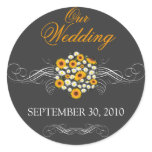 Elegant Sunflower Daisy Bouquet Wedding Announce Stickers