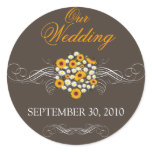 Elegant Sunflower Daisy Bouquet Wedding Announce Round Stickers