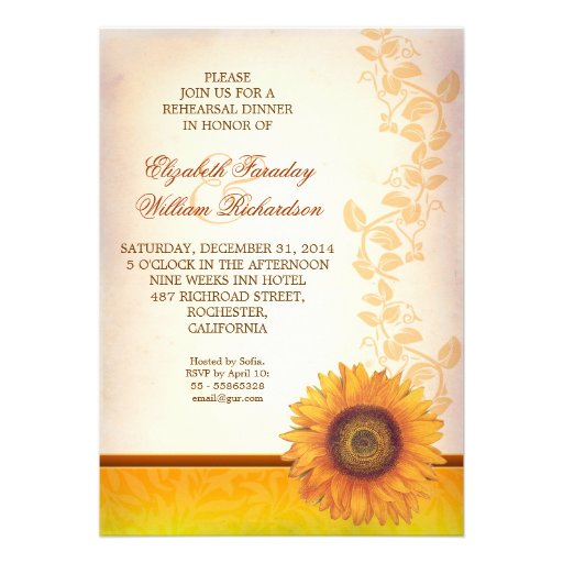 elegant sunflower rehearsal dinner invitation