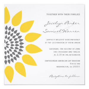 Elegant Sunflower Wedding 5.25x5.25 Square Paper Invitation Card