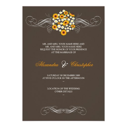 Elegant Sunflowers Daisies Bouquet Wedding 2 Invite