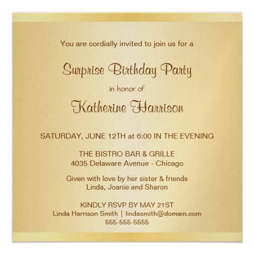 Elegant Surprise Party Invitations - Metallic Gold