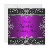 Elegant Sweet 16 Birthday Magenta Black Silver invitation