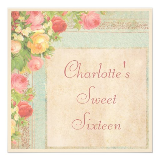 Elegant Sweet 16 Vintage Roses Announcement