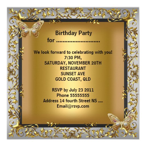 Elegant Sweet Sixteen 16 Gold Butterfly Personalized Announcement