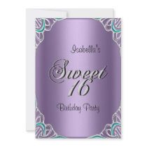 Elegant Sweet Sixteen 16 Teal Blue Purple Custom Invite