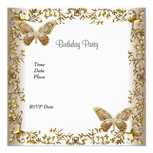 Elegant Sweet Sixteen 16 White Gold Butterfly Invitations