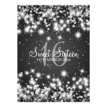 Elegant Sweet Sixteen Party Winter Sparkle Black Invite