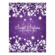 Elegant Sweet Sixteen Party Winter Sparkle Purple Custom Invites